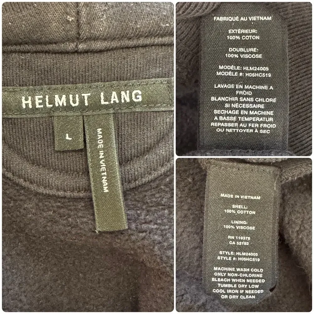 HELMUT LANG Relaxed Full Zip Hoodie Sweatshirt Black Oversized Cozy Men’s Size L - Picture 10 of 10